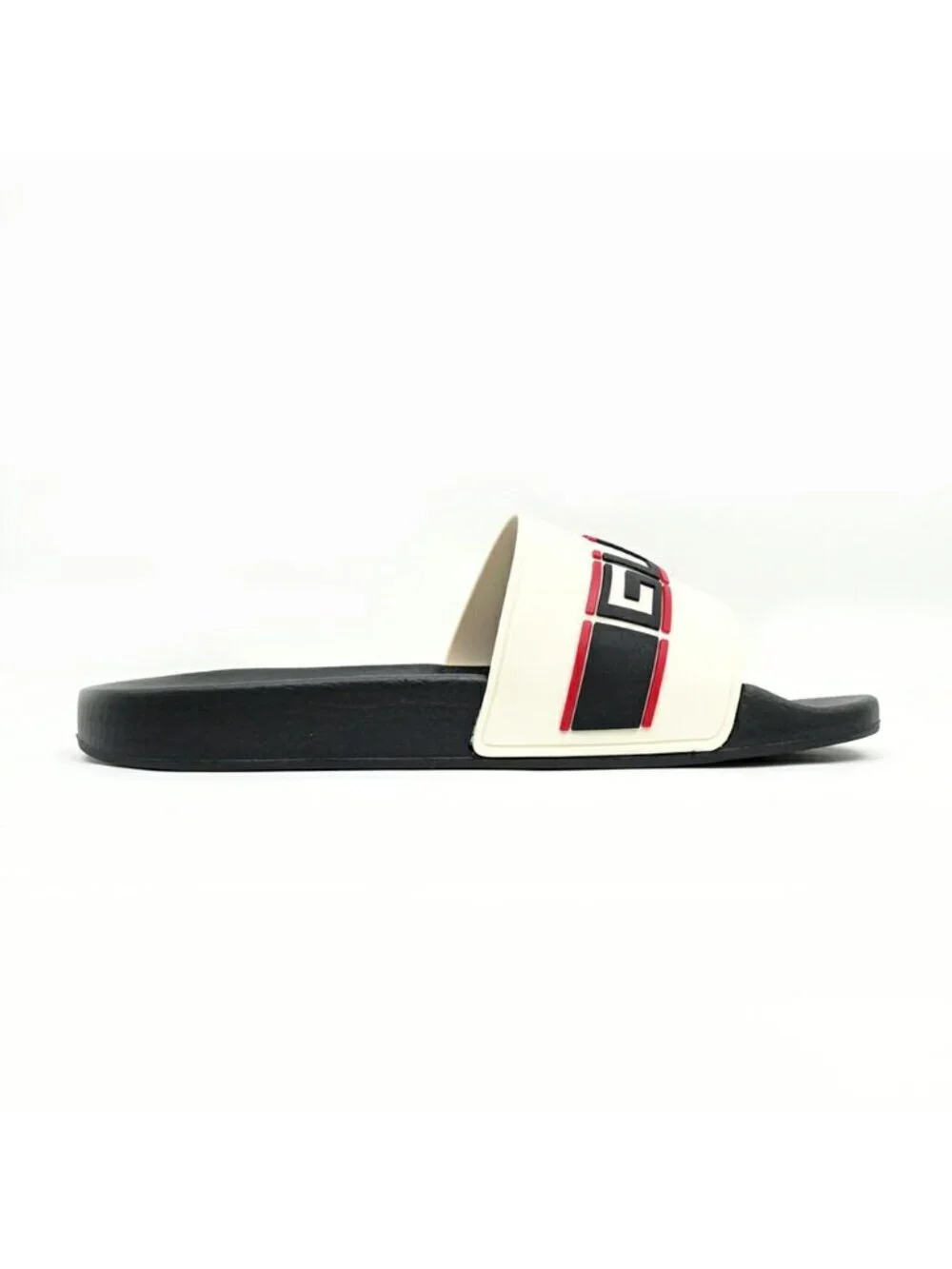 Gucci Rubber Sandals Logo Black White Red Shoes 10